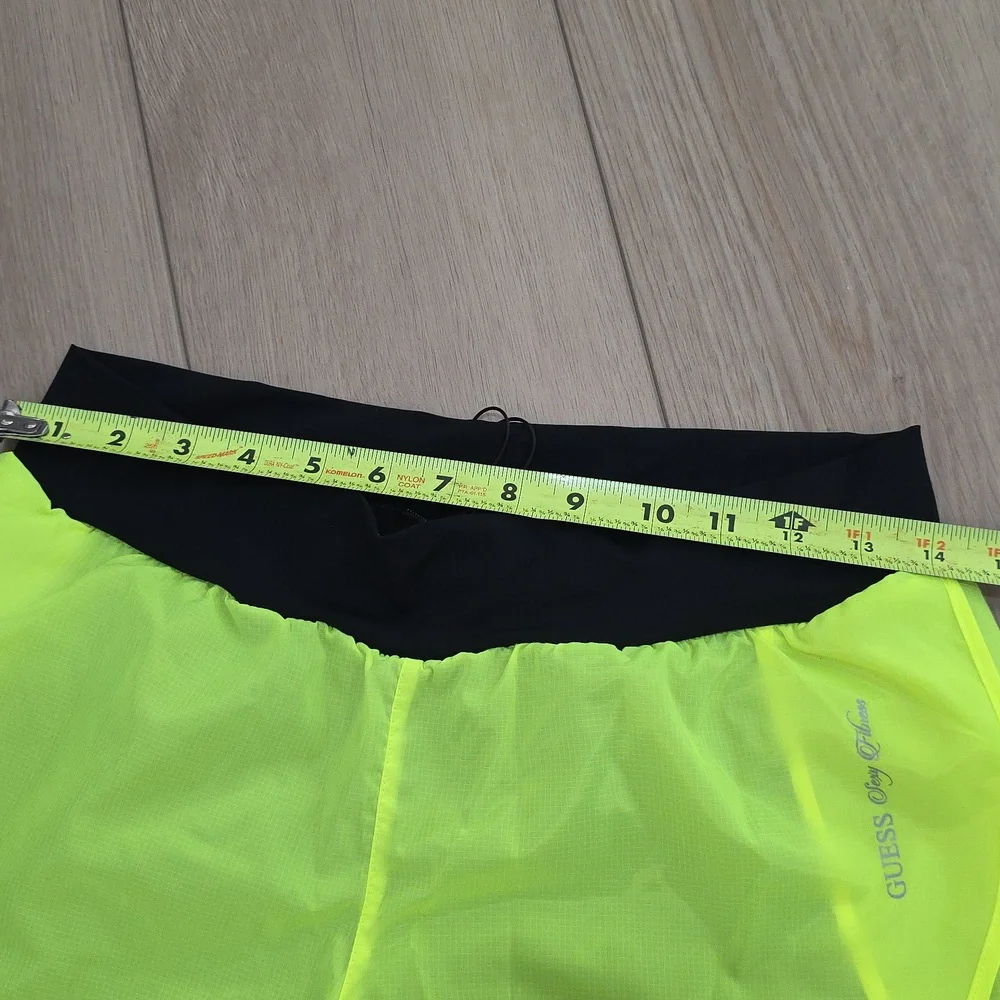 GUESS Black and Neon Yellow Athletic Stretchy Shorts